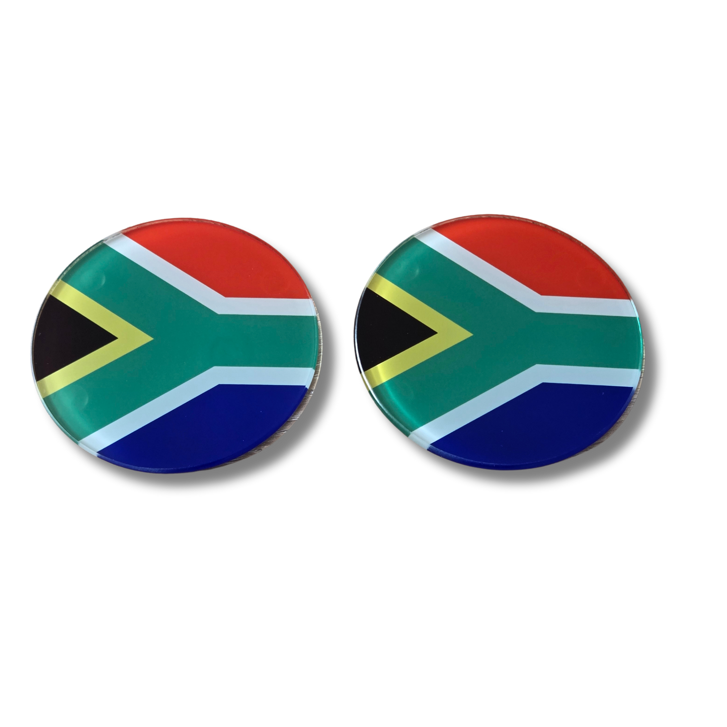 South African flag Glass Coasters, Round, 10 Centimetres, 2 Pack, with rubber feet