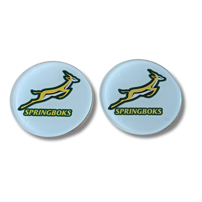 Springboks Rugby Glass Coasters, South Africa National Team Logo, Set of 2, Round, With Rubber Feet