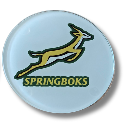 Springboks Rugby Glass Coasters, South Africa National Team Logo, Set of 2, Round, With Rubber Feet