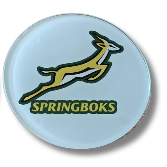 Springboks Rugby Glass Coasters, South Africa National Team Logo, Set of 2, Round, With Rubber Feet