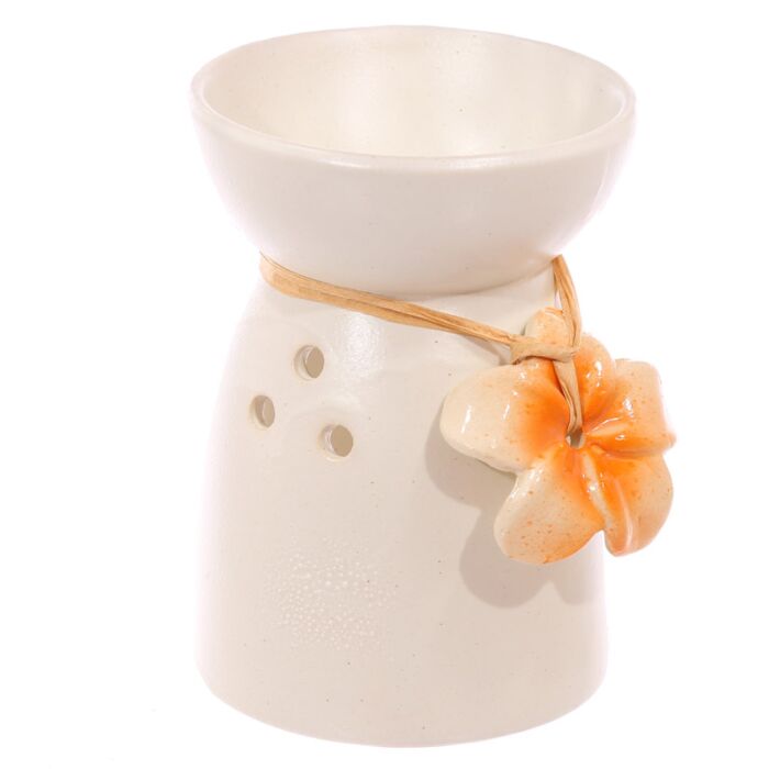 Speckled Cream Ceramic Oil & Wax Melt Burner with Flower
