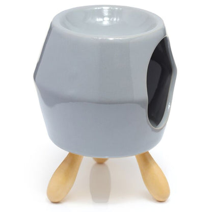 Grey Abstract Ceramic Oil Burner and Wax Melter with Feet