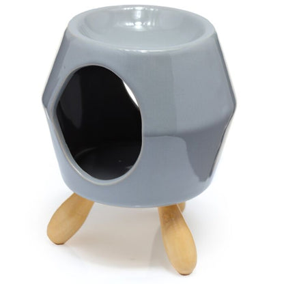 Grey Abstract Ceramic Oil Burner and Wax Melter with Feet
